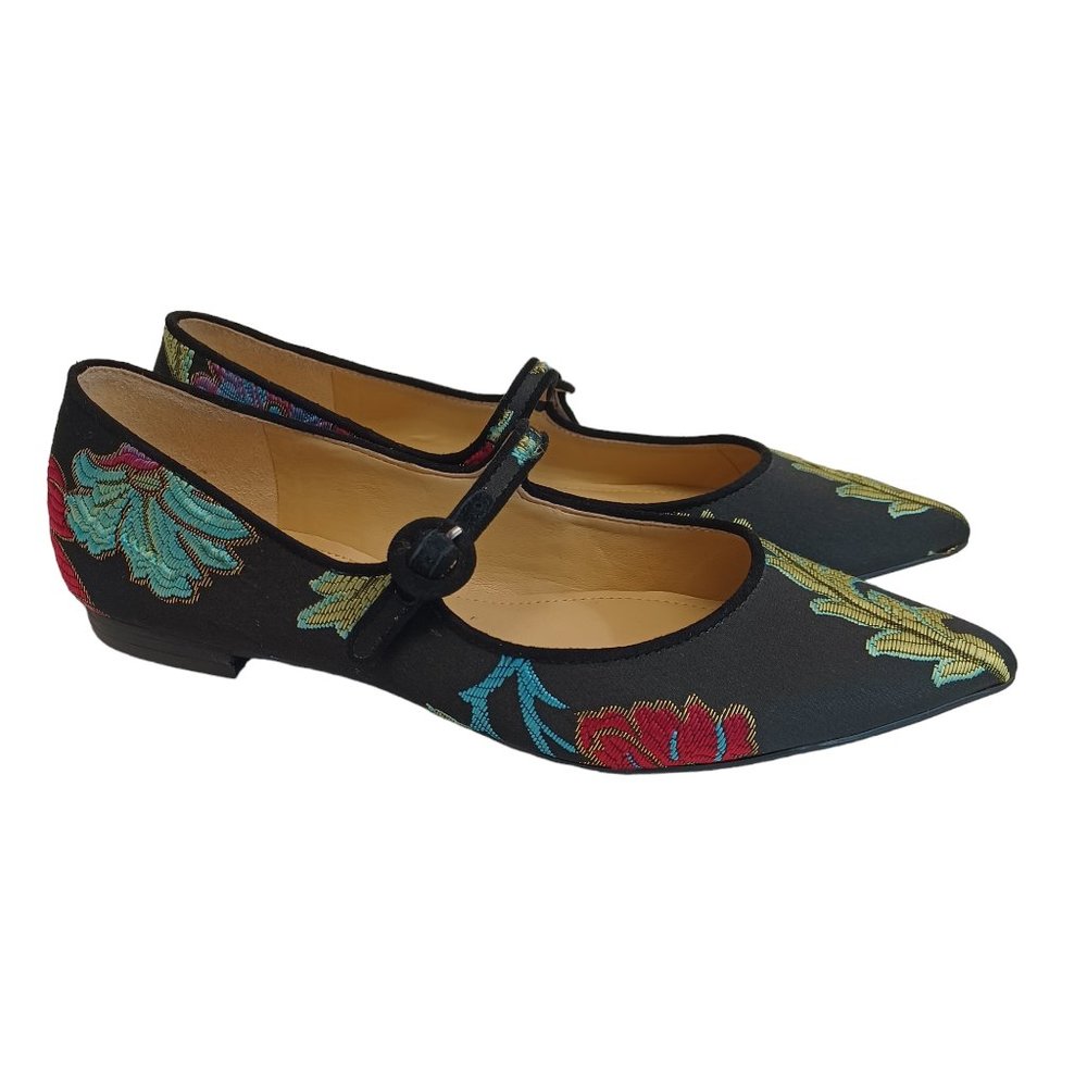 Marc Fisher Black Floral Embroidered Flats